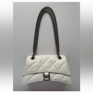 Authentic Balenciaga Logo Crush Chain Bag S Quilted Crushed Calf Optic White WT